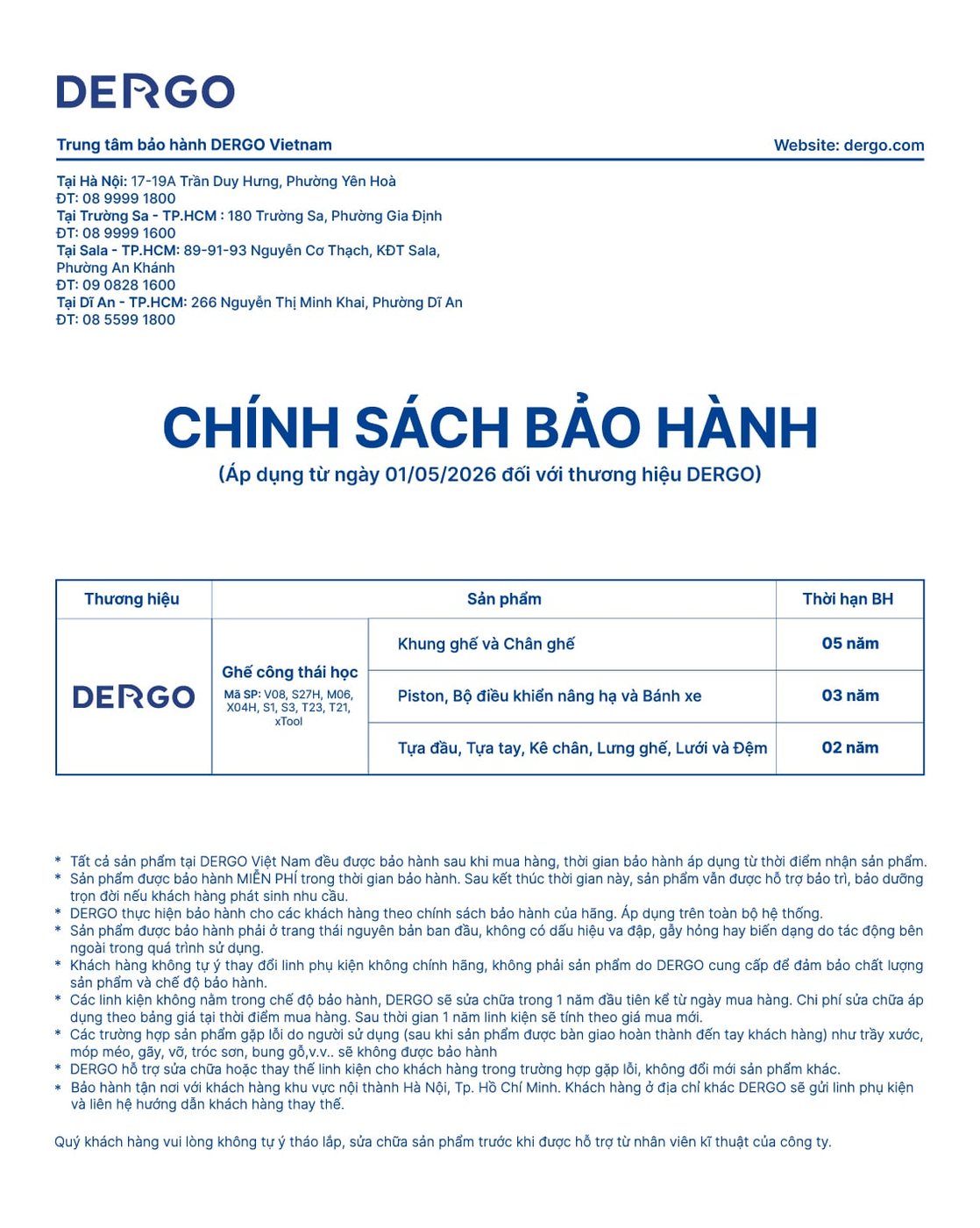 Bảo hành: cùng một ghế, ba con số khác nhau