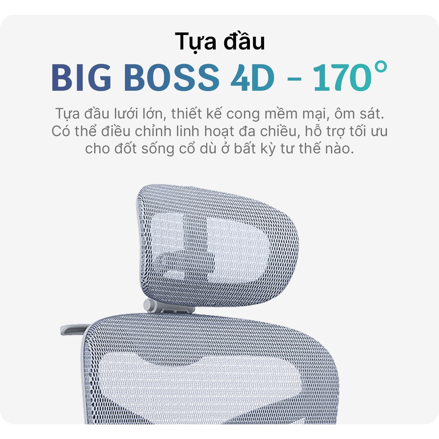 Tựa đầu xoay 170°, tay vịn 6D xoay tròn 360°