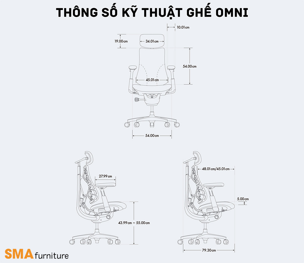 Kích thước: mặt ngồi 44 đến 55 cm