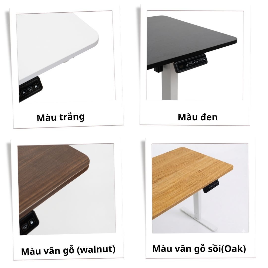 Bốn màu mặt: trắng, đen, walnut, sồi oak