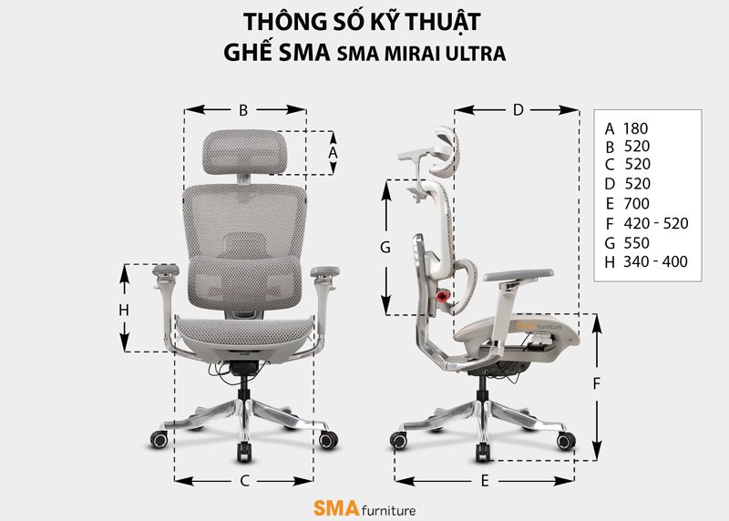 Kích thước: mặt ngồi 42 đến 52 cm