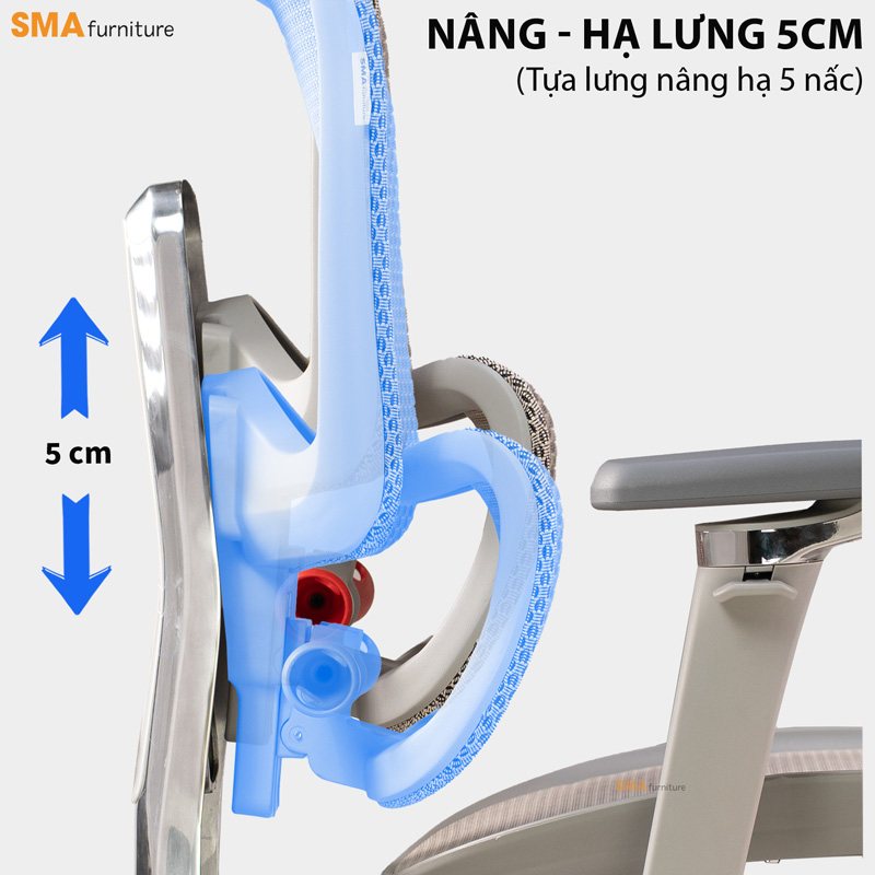 Lưng đôi: nâng hạ 5 cm, thắt lưng AutoFit chỉnh 15°