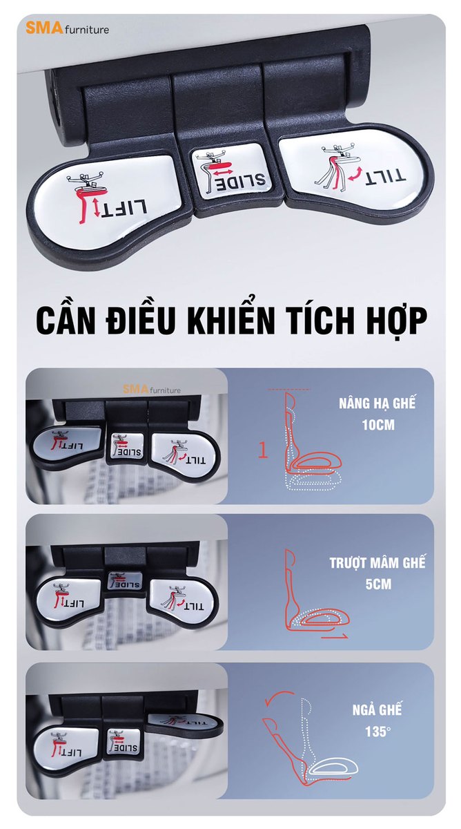 Cần điều khiển tích hợp ba nút Lift, Slide, Tilt