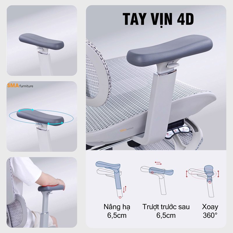 Tay vịn 4D: nâng hạ, trượt trước sau, xoay